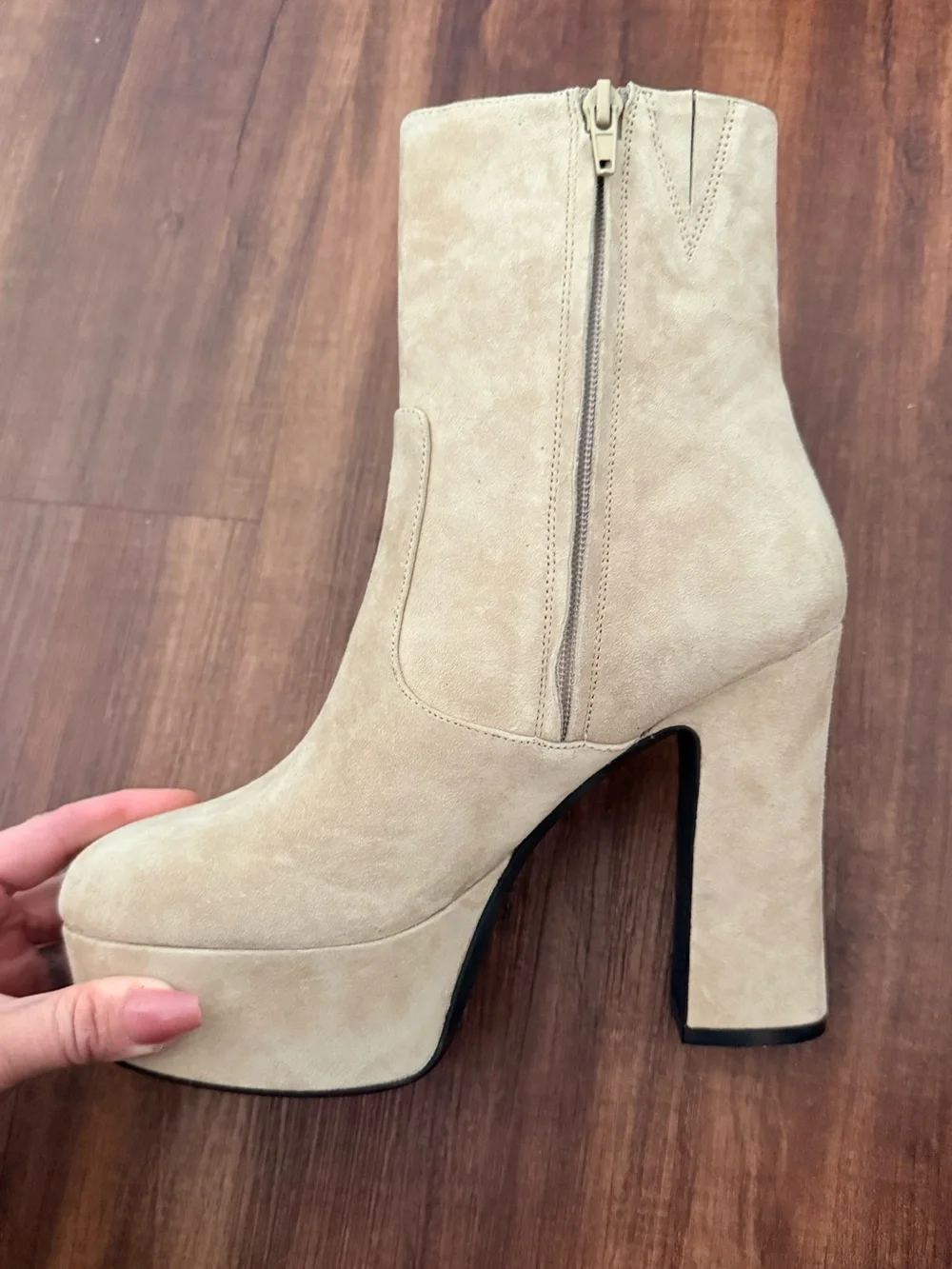 Jeffrey Campbell Suede Bratz-z Platform Ankle Boots Tan Taupe Y2K size 8